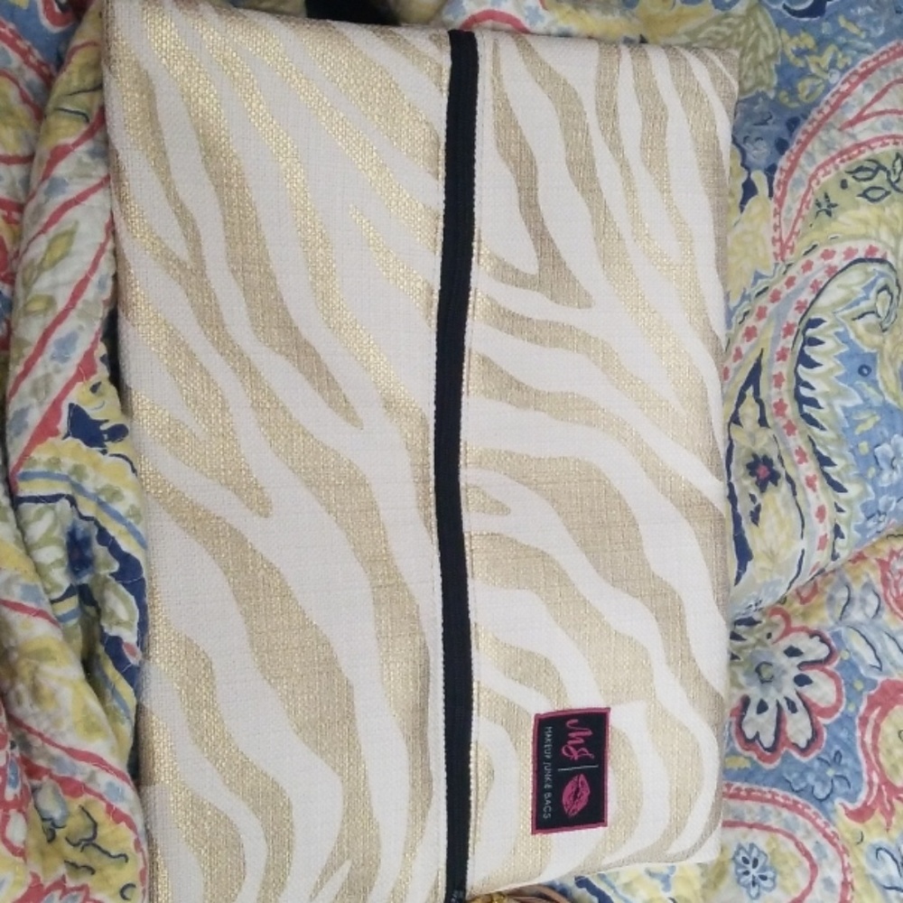 Makeup junkie large gold zebra cosmetic bag
